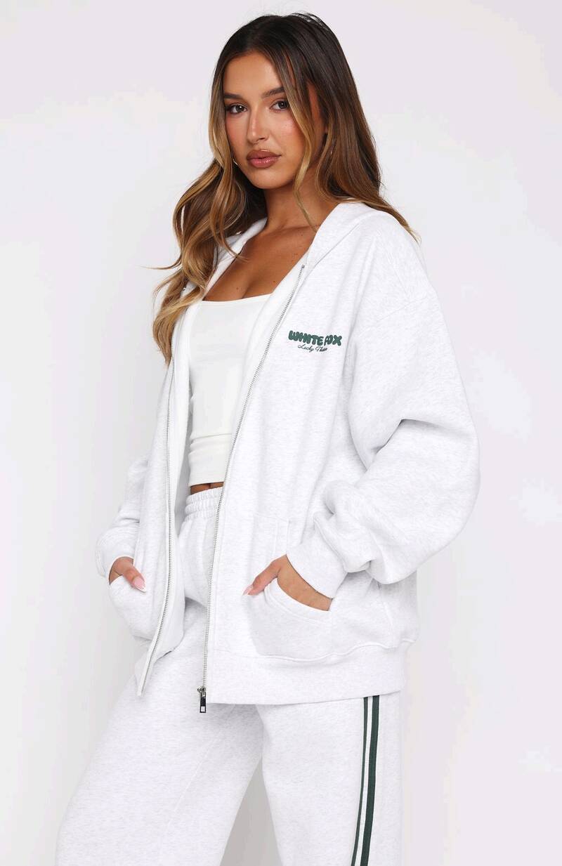 Lucky Thirteen Charise Zip Front Hoodie Grey Marle - WHITE FOX