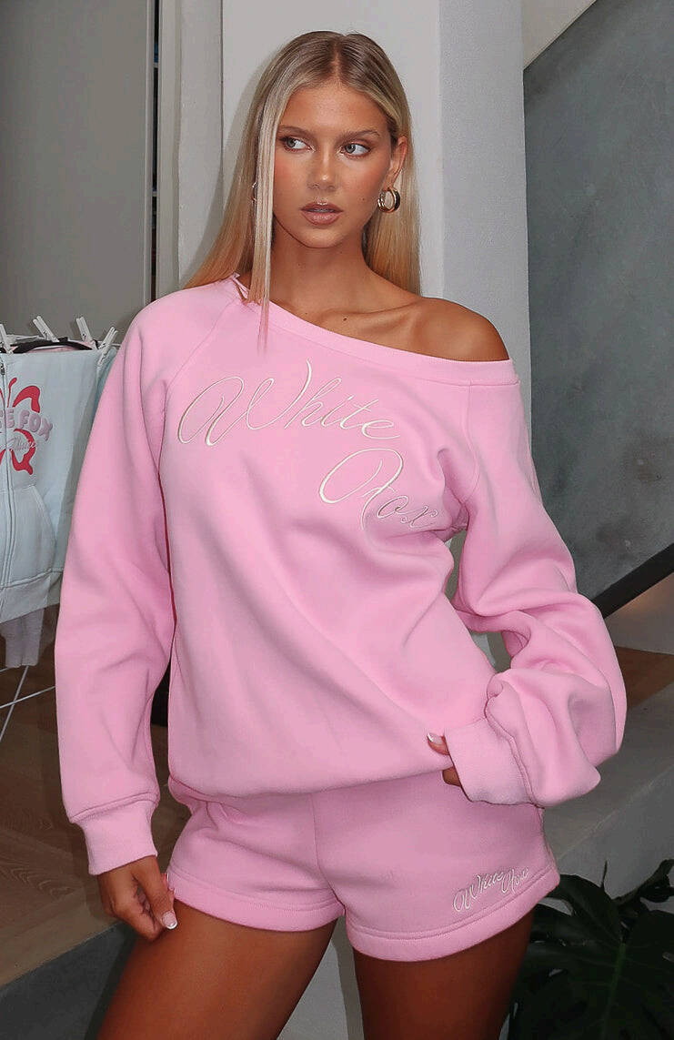 Lucky Thirteen Elsa Off Shoulder Sweater Candy Pink - WHITE FOX