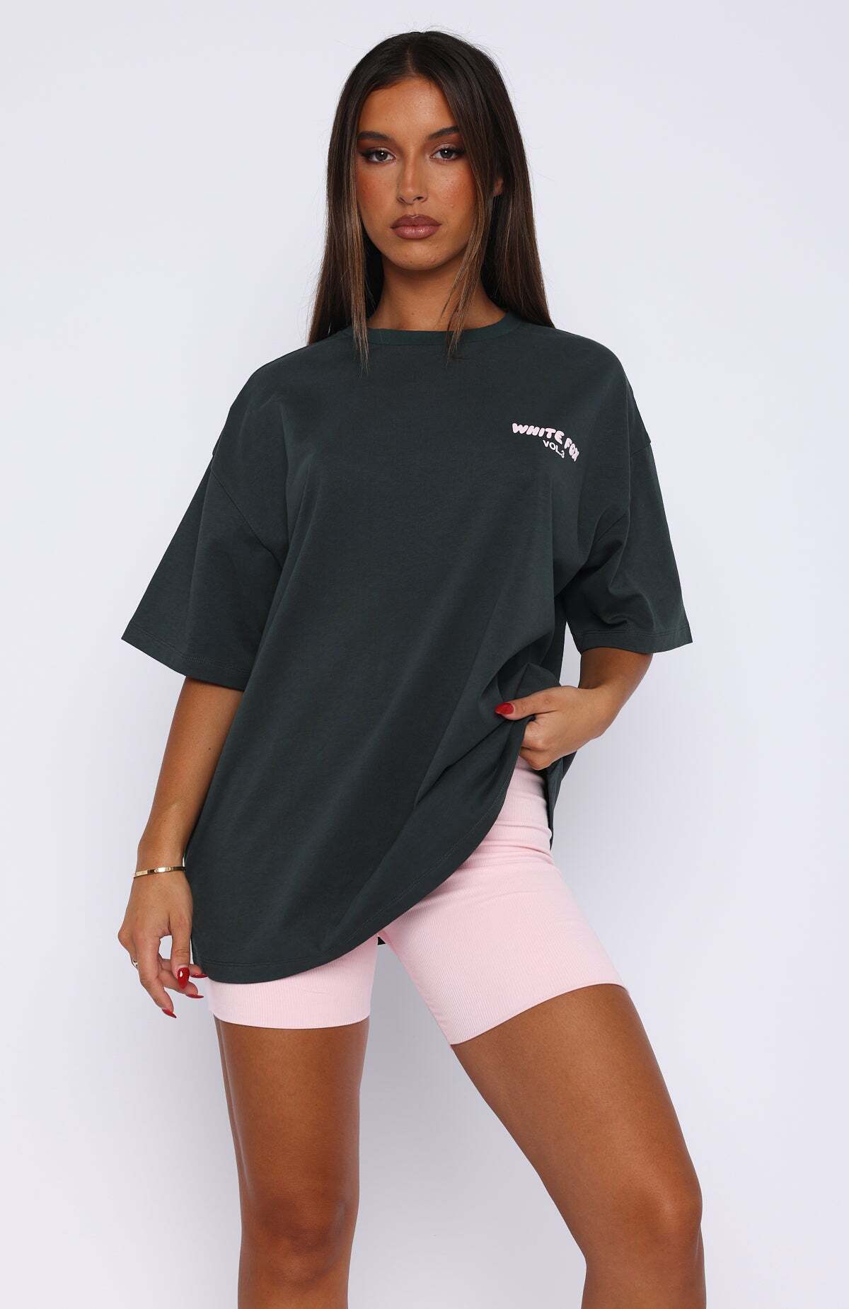 Just Your Style Oversized Tee Dark Green - WHITE FOX