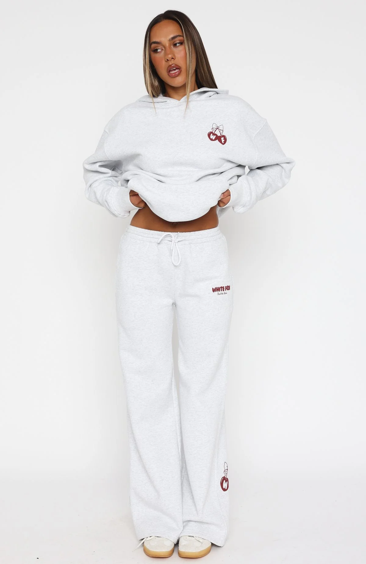 Feel The Love Wide Leg Sweatpants Grey Marle - WHITE FOX