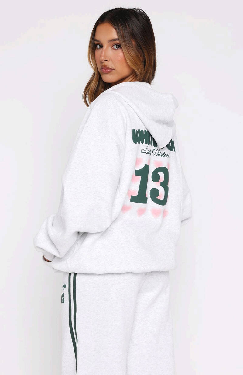 Lucky Thirteen Charise Zip Front Hoodie Grey Marle - WHITE FOX