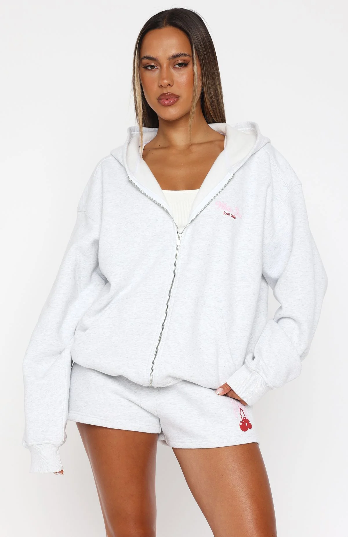 Fell So Hard Zip Front Hoodie Grey Marle - WHITE FOX