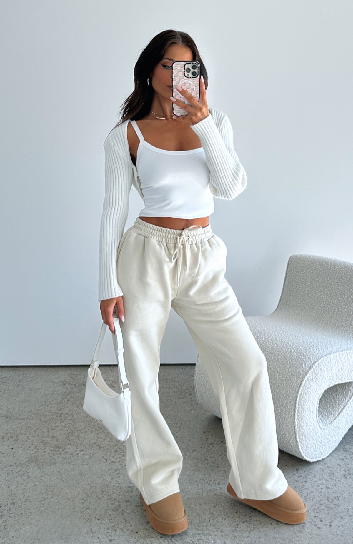 Stick With Me Wide Leg Sweatpants Sand - WHITE FOX