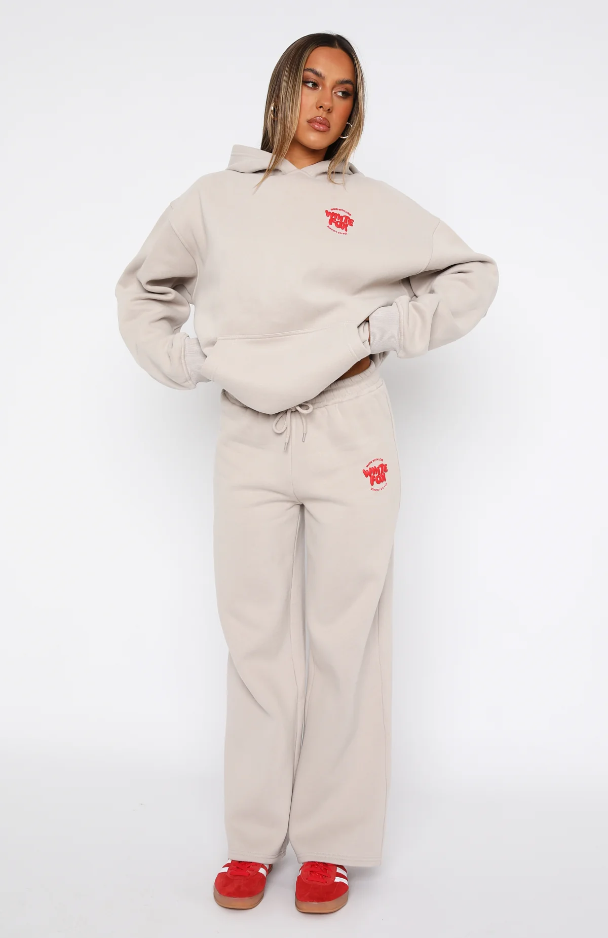 With Love For You Wide Leg Sweatpants Moon - WHITE FOX