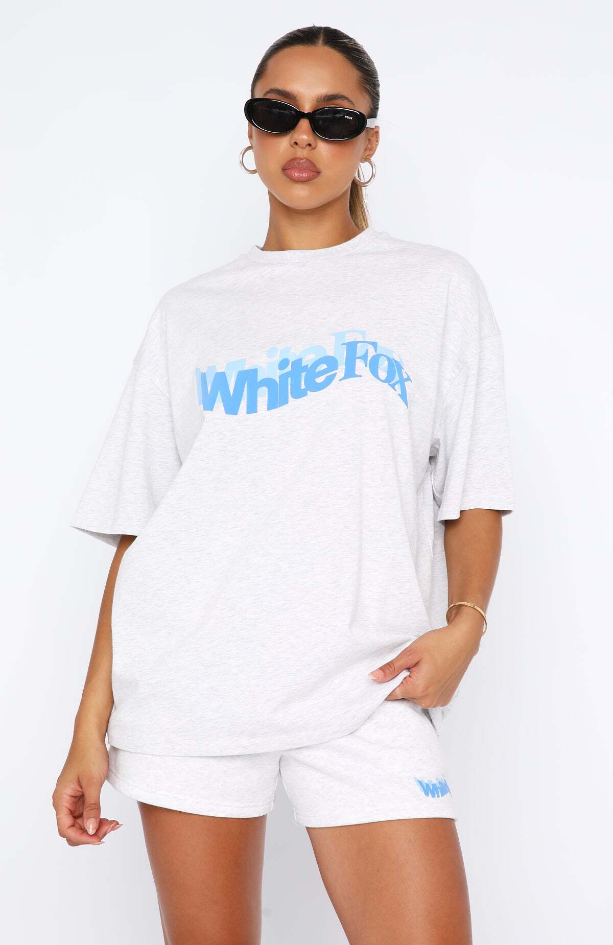 So Wavy Oversized Tee Grey Marle - WHITE FOX