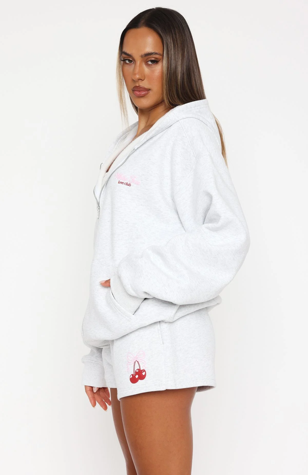 Fell So Hard Zip Front Hoodie Grey Marle - WHITE FOX
