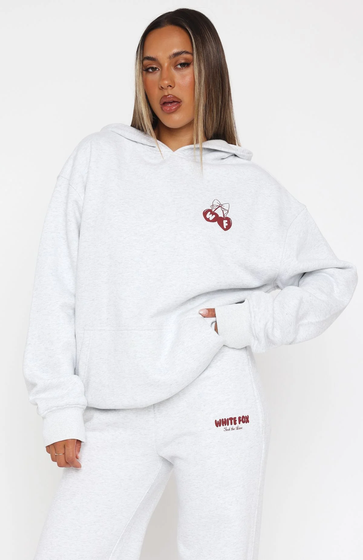Feel The Love Oversized Hoodie Grey Marle - WHITE FOX
