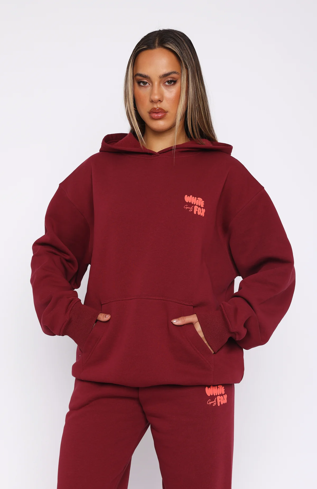 Capsule 9 Star Of The Moment Oversized Hoodie Burgundy - WHITE FOX