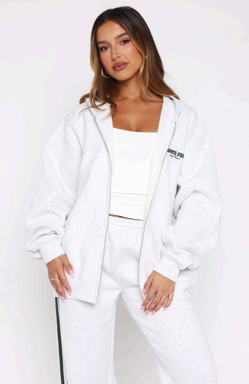 Lucky Thirteen Charise Zip Front Hoodie Grey Marle - WHITE FOX