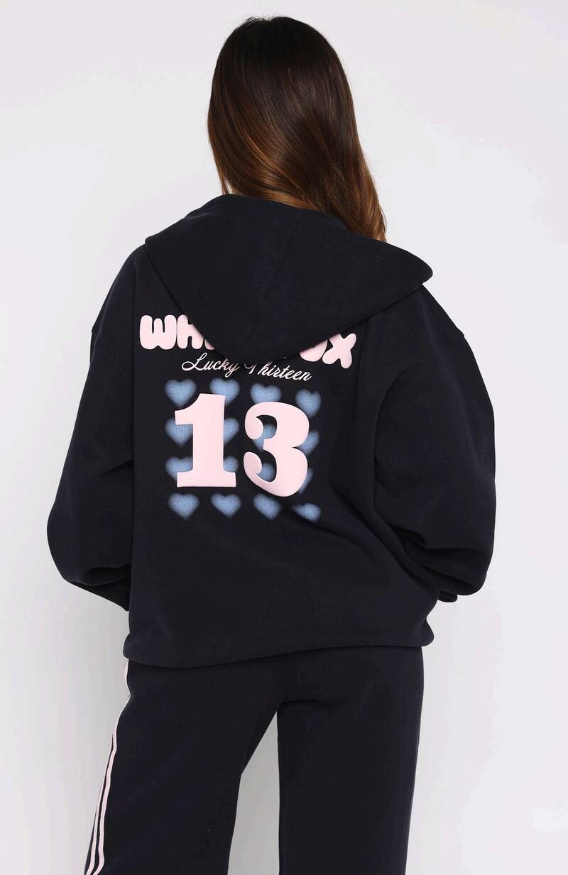 Lucky Thirteen Charise Zip Front Hoodie Navy - WHITE FOX
