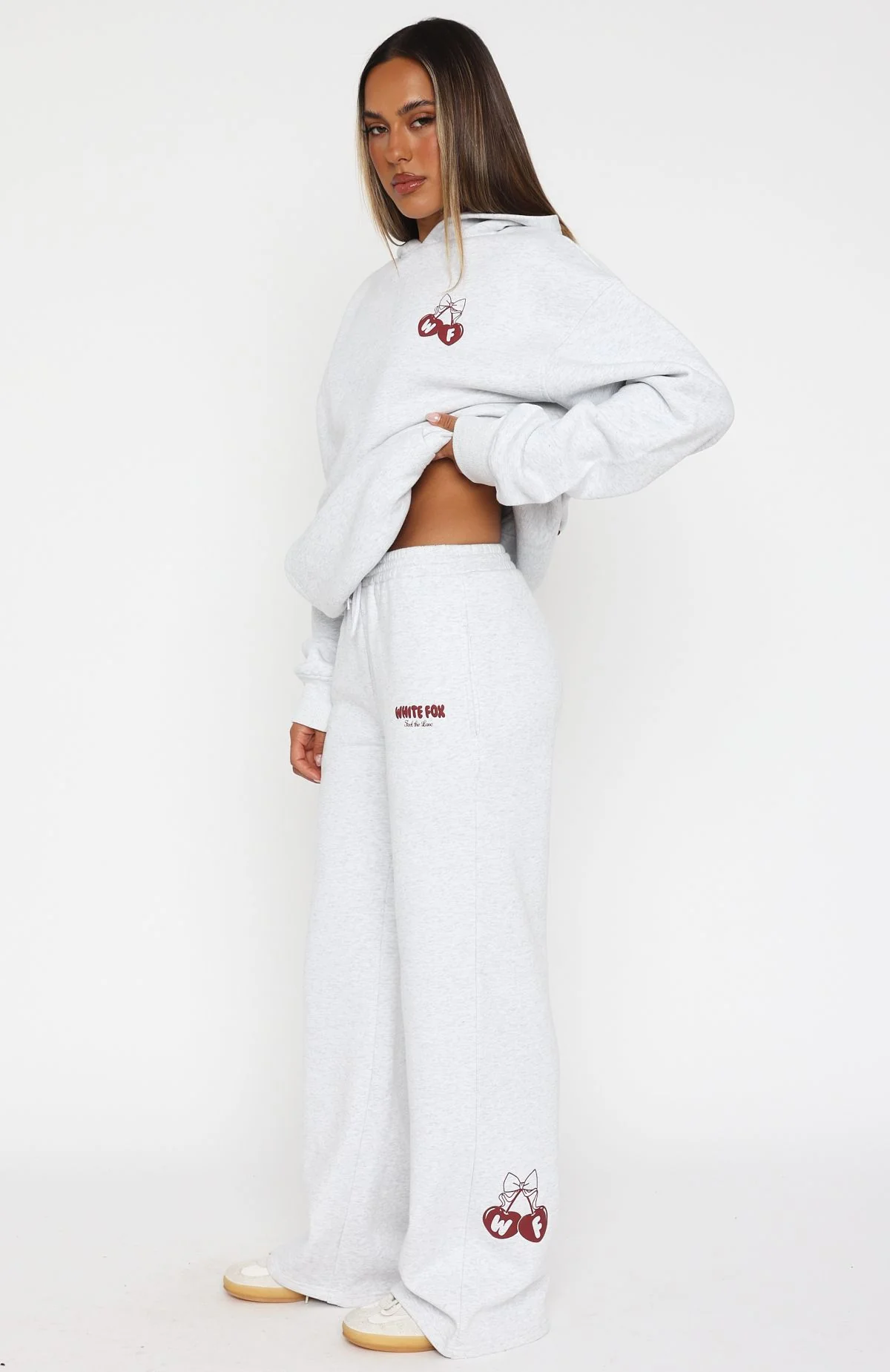 Feel The Love Wide Leg Sweatpants Grey Marle - WHITE FOX