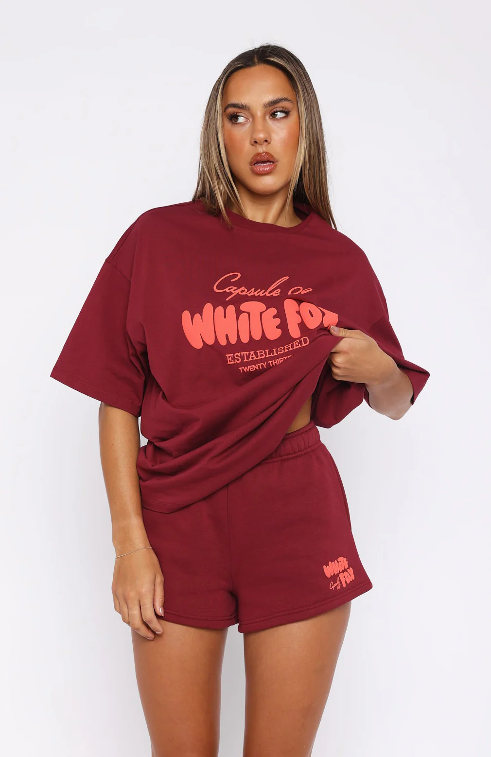 Capsule 9 Star Of The Moment Lounge Shorts Burgundy - WHITE FOX